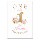 Golden Pink Blume Prinzessin 1. Geburtstag Party Tischnummer (Rückseite)