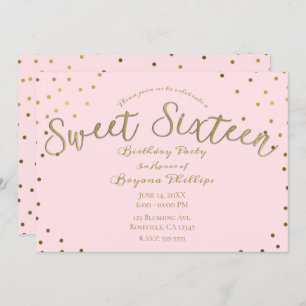 Golden & Pink Blush Modern Sweet 16 Geburtstagspar Einladung