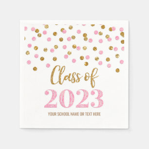 Golden Pink Confetti Class of 2023 Napkins Serviette