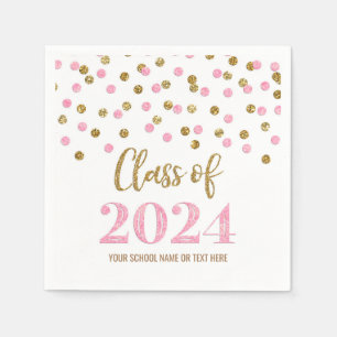 Golden Pink Confetti Class of 2024 Napkins Serviette