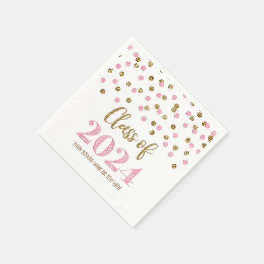 Golden Pink Confetti Class of 2024 Napkins Serviette (Ecke)