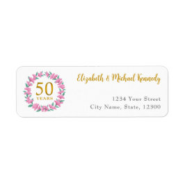 Golden Pink Floral Address Labels aus dem 50. Jubi