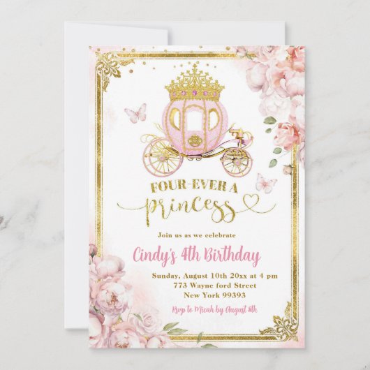 Golden Pink Fourever - Eine Prinzessin, die Geburt Einladung (Vorderseite)