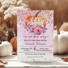 Golden & Pink Little Pumpkin Baby Dusche Einladung