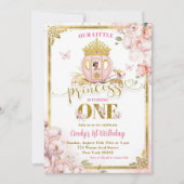 Golden Pink Mexiko Princess Carriage First Birthda Einladung (Vorderseite)