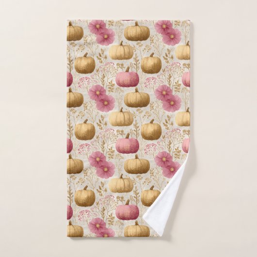 Golden & Pink Pumpkins Falldesign Badhandtuch Set (Handtuch)