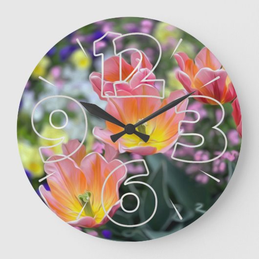 Golden pink tulips große wanduhr (Vorderseite)