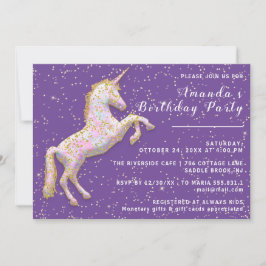 Golden Pink Unicorn Pferd Geburtstag Confetti Lila Einladung