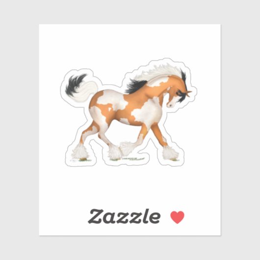 Golden Pinto Sinti und Roma Horse Über dem Reiten Aufkleber (Blatt)