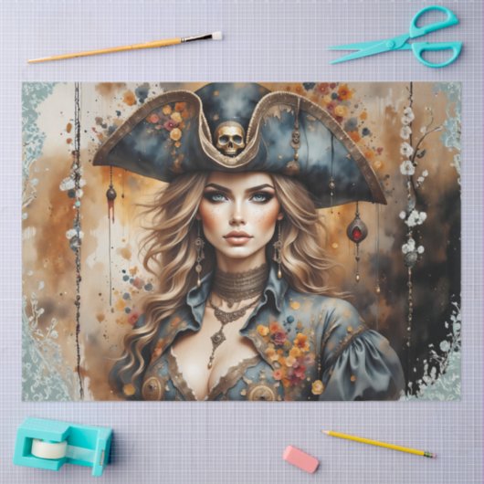 Golden Pirate Queen | Nautical Caribbean Decoupage Seidenpapier (Basteln)