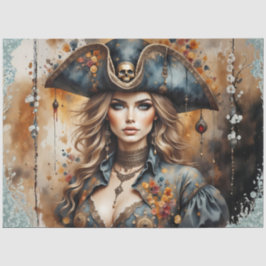 Golden Pirate Queen | Nautical Caribbean Decoupage Seidenpapier
