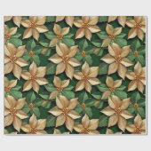 Golden Poinsettia Blume über grüne Weihnachten Geschenkpapier (Flach)