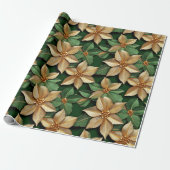 Golden Poinsettia Blume über grüne Weihnachten Geschenkpapier (Ungerollt)
