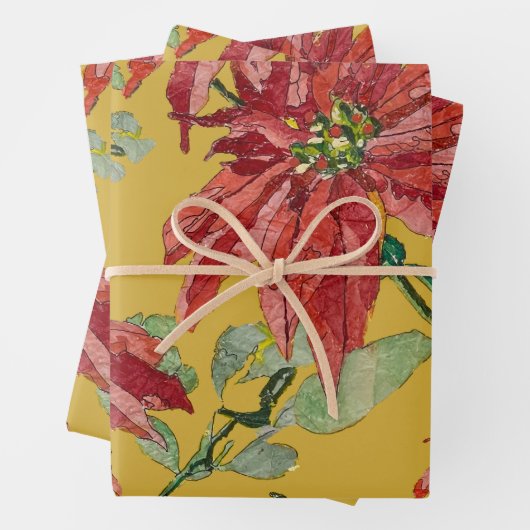 Golden Poinsettia | Fine Art Christmas Red Geschenkpapier Set (Beispiel)