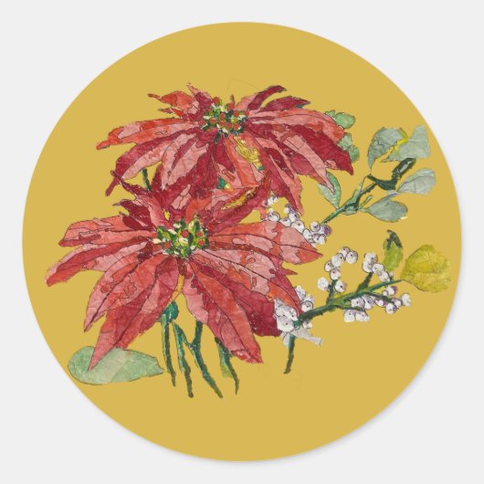 Golden Poinsettia | Fine Art Christmas Sticker (Vorderseite)