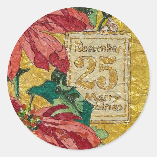 Golden Poinsettia | Fine Art Christmas Sticker (Vorderseite)