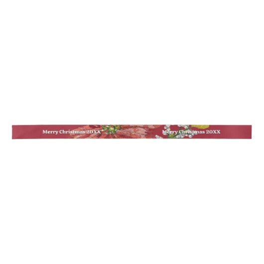 Golden Poinsettia | Personalized Christmas Red Satinband (Vorderseite)