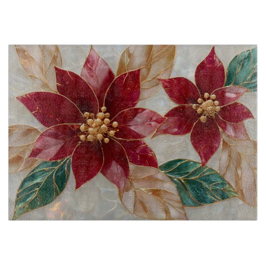 Golden Poinsettias – Elegant Christmas Schneidebrett (Vorderseite)
