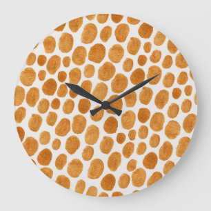 Golden Polka Dots: Abstrakt Gouache Große Wanduhr
