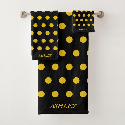 Golden Polka Dots auf Black Bath Handtuch Set (Insitu)