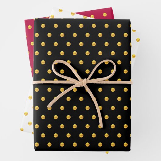 Golden Polka Dots Confetti auf schwarz, rot und we Geschenkpapier Set (Beispiel)