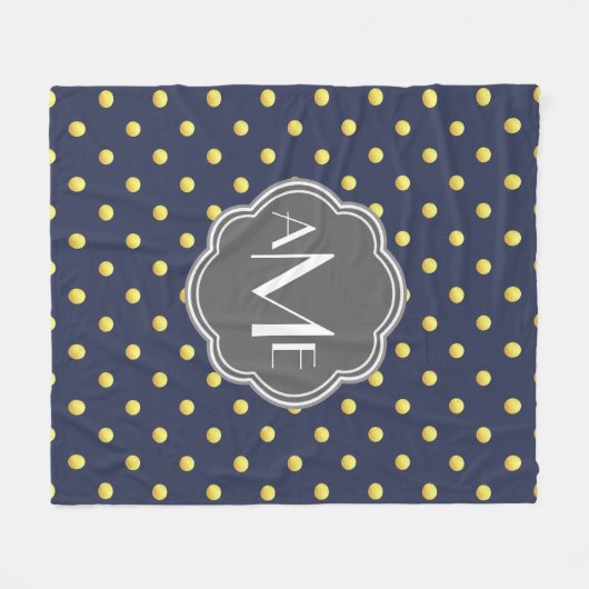 Golden Polka Dots & Grau Mit Monogramm Fleecedecke (Vorderseite (Horizontal))