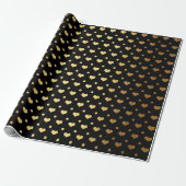 Golden Polka Dots Hearts Confetti Black Metallic Geschenkpapier (Ungerollt)