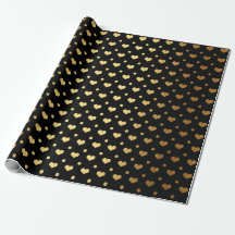 Golden Polka Dots Hearts Confetti Black Metallic