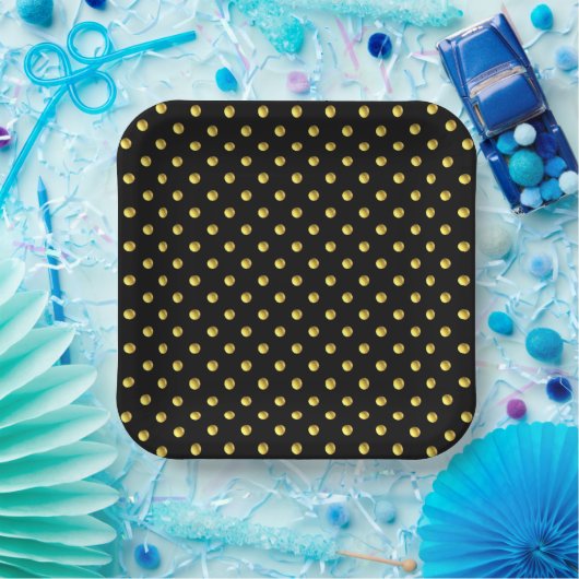 Golden Polka Dots on Black Pappteller (Party)