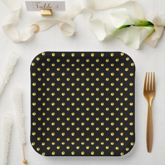 Golden Polka Dots on Black Pappteller (Hochzeit)