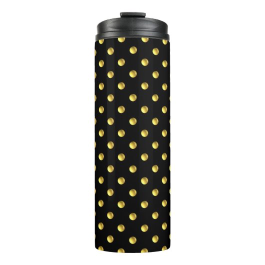 Golden Polka Dots on Black Thermosbecher (Vorderseite)
