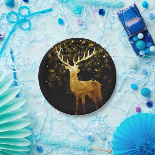 Golden Polygon Geometric Deer Pappteller (Party)