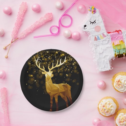 Golden Polygon Geometric Deer Pappteller (Party)