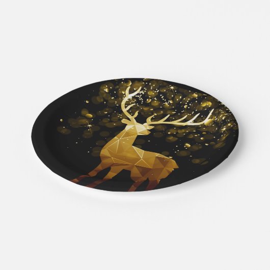 Golden Polygon Geometric Deer Pappteller (Schrägansicht)