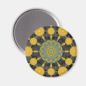 Golden Poppies Mandala Array Round Magnet (Vorderseite/Rückseite)