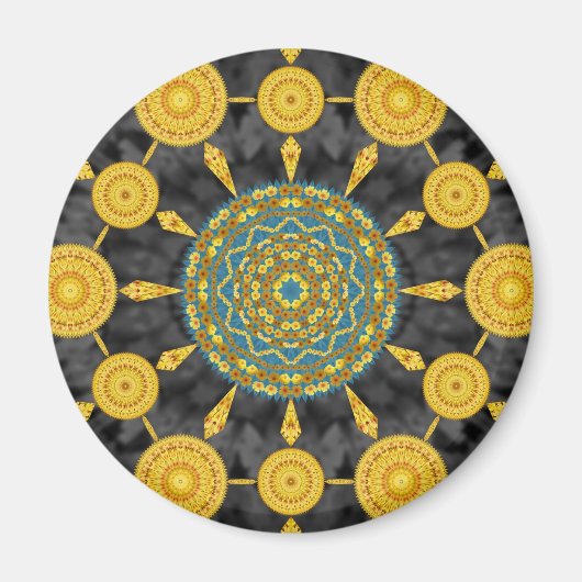 Golden Poppies Mandala Array Round Magnet (Vorne)