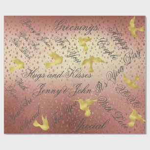 Golden Powder Peach Wedding Birds Geschenkpapier