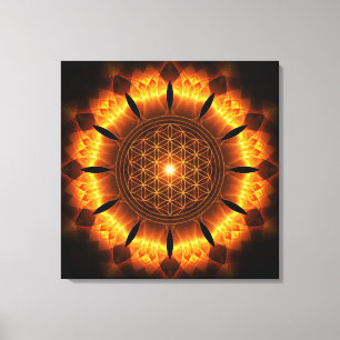 golden power mandala with flower of life symbol leinwanddruck