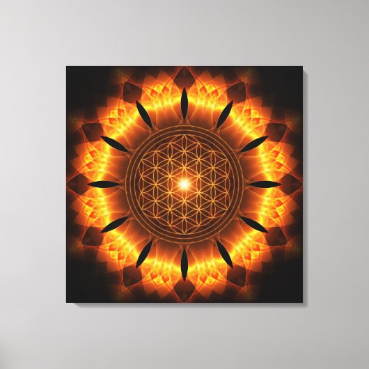 golden power mandala with flower of life symbol leinwanddruck (Vorderseite)