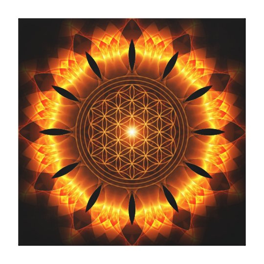 Golden Power Mandala With Flower Of Life Symbol Leinwanddruck Zazzle De