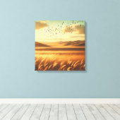 Golden Prairie Sunset Wind – Vintage Canvas Art Leinwanddruck (Insitu (Holzboden))