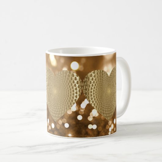 Golden Prismatic Heart Bokeh Imitats Glitzer Kaffeetasse (VorderseiteRechts)