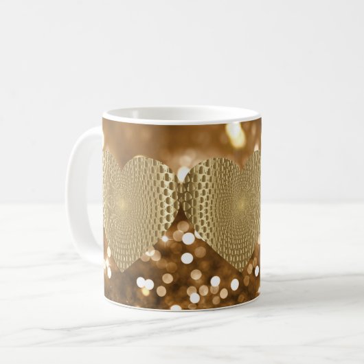 Golden Prismatic Heart Bokeh Imitats Glitzer Kaffeetasse (Vorderseite Links)