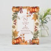 Golden Pumpkin Rustikale Herbsthochzeit Einladung (Stehend Vorderseite)