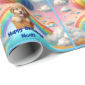 Golden Puppy Boy's Name Birthday Balloon Rainbow Geschenkpapier (Rolleneckpunkt)
