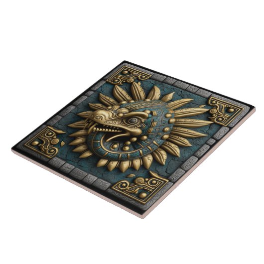 Golden Quetzalcoatl on Mayan Temple Tile Fliese (Seite)
