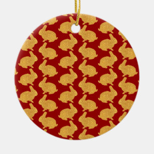 Golden Rabbits Keramik Ornament