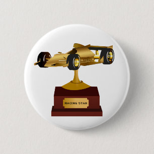 Golden Race Car Trophy Button