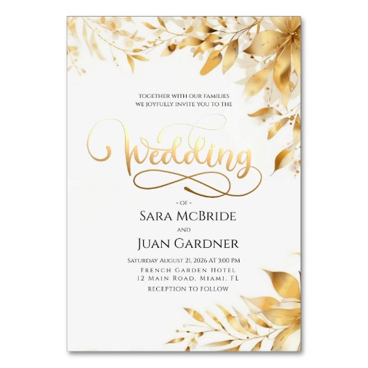Golden Radiance Botanical Wedding Invitation Card Tischnummer (Vorderseite)