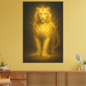 Golden Radiance White Tiger – Premium Fantasy Art Leinwanddruck (Insitu (Wohnzimmer))
